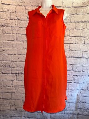 Michael Kors Sleeveless Collared Midi Dress in Vibrant Orange